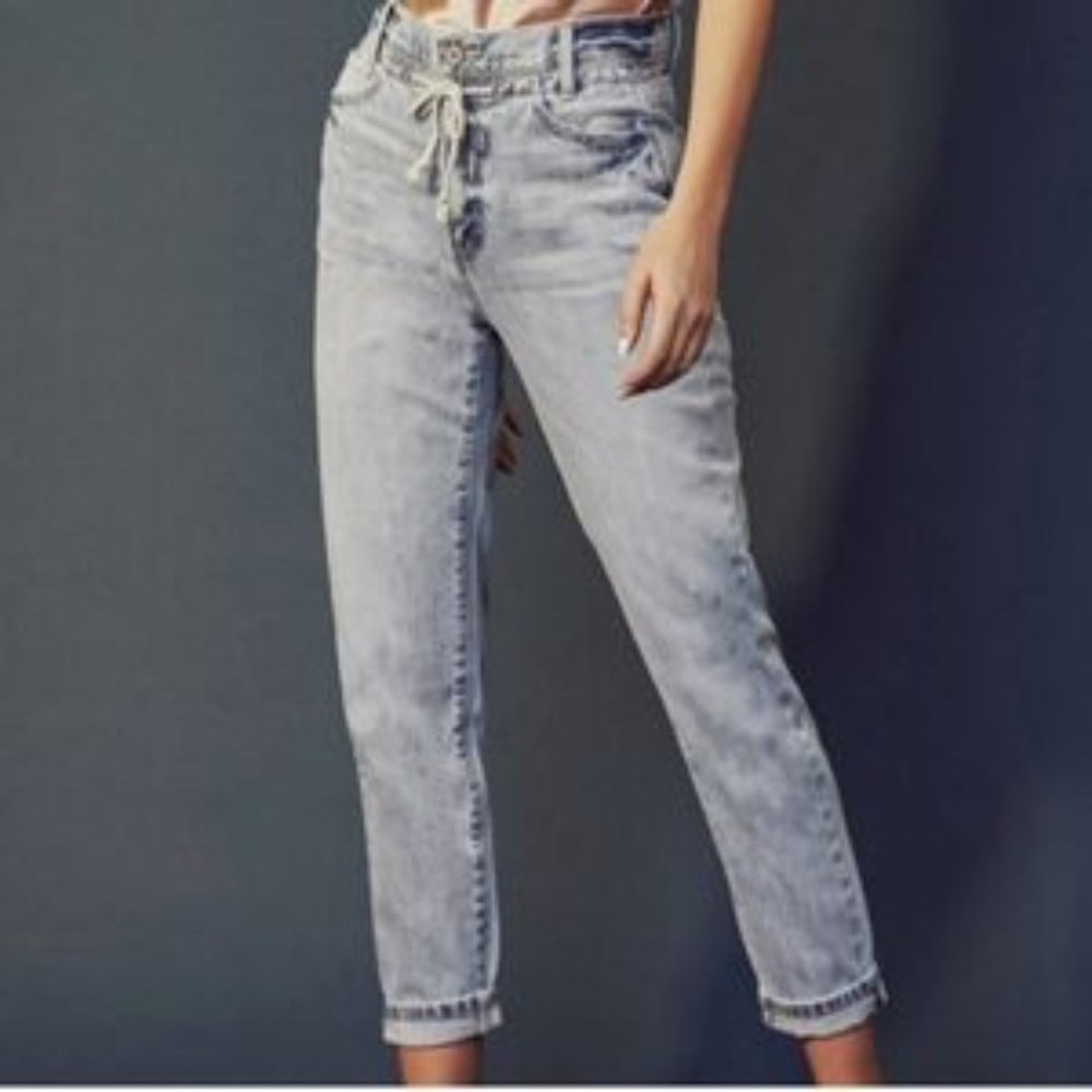 Kancan Draw String Trouser High-rise Slouch Fit Jeans In Light Wash Tie Waist